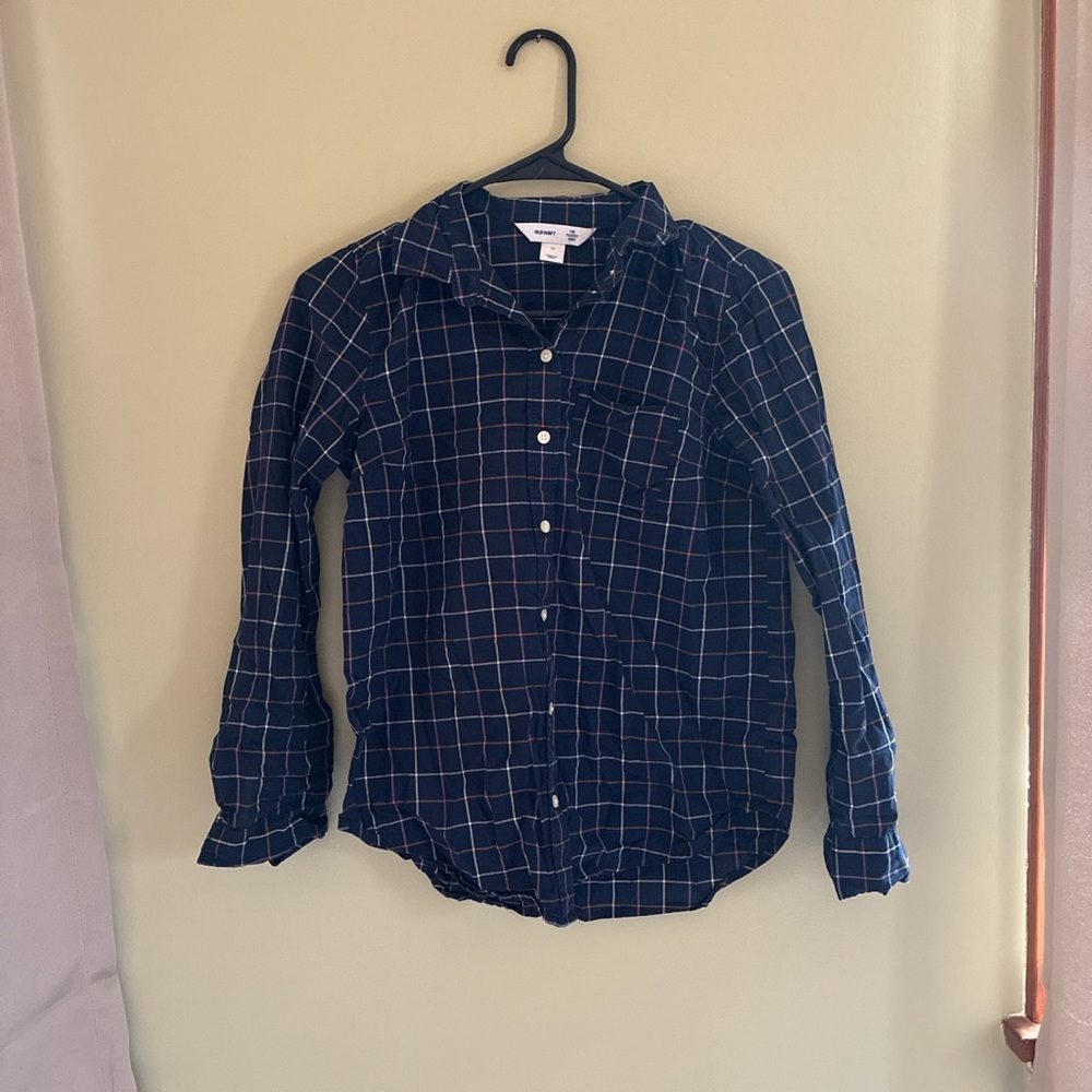Old Navy Navy Plaid Button-Down Shirt